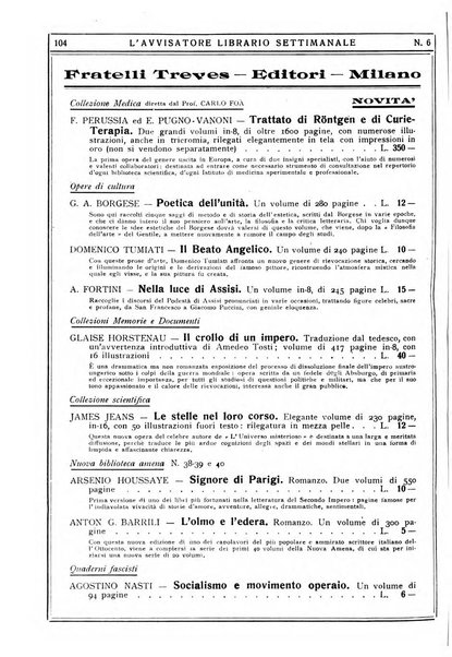 L'avvisatore librario settimanale bollettino bibliografico