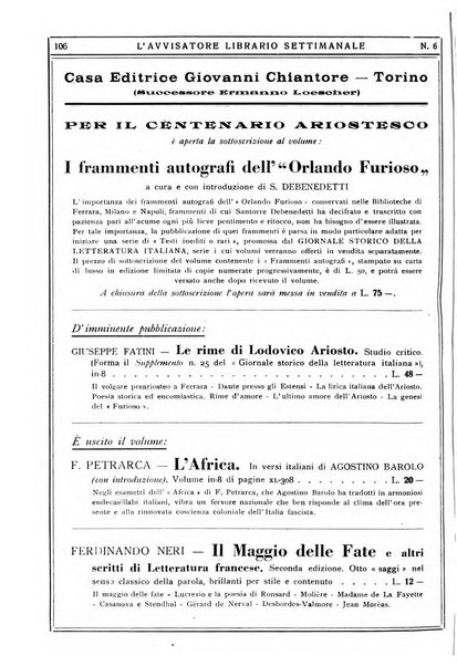 L'avvisatore librario settimanale bollettino bibliografico