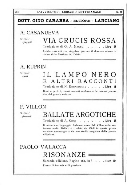 L'avvisatore librario settimanale bollettino bibliografico