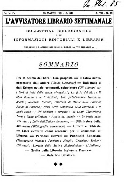 L'avvisatore librario settimanale bollettino bibliografico