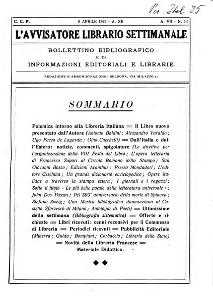 L'avvisatore librario settimanale bollettino bibliografico