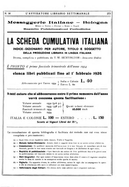 L'avvisatore librario settimanale bollettino bibliografico