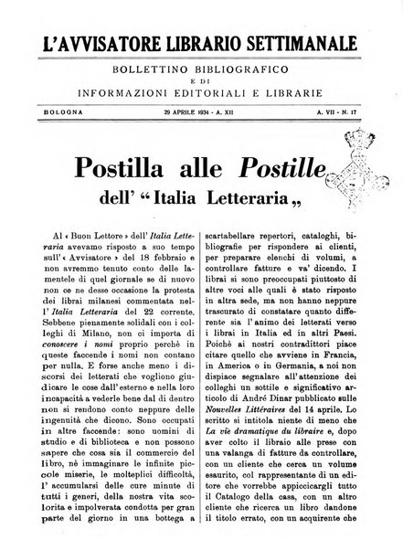 L'avvisatore librario settimanale bollettino bibliografico