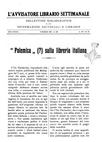 L'avvisatore librario settimanale bollettino bibliografico