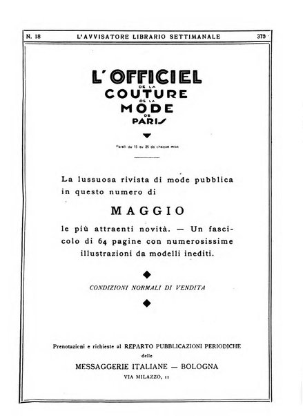 L'avvisatore librario settimanale bollettino bibliografico