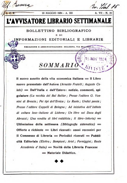 L'avvisatore librario settimanale bollettino bibliografico