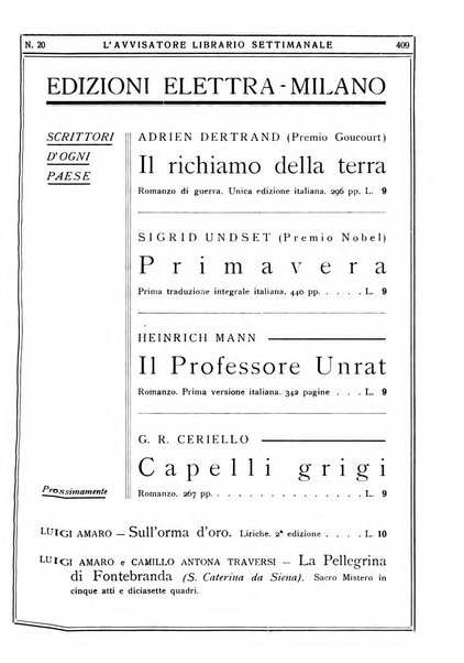 L'avvisatore librario settimanale bollettino bibliografico