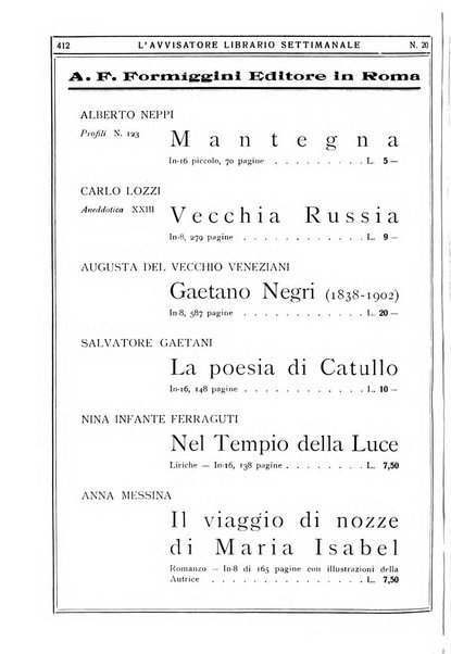 L'avvisatore librario settimanale bollettino bibliografico