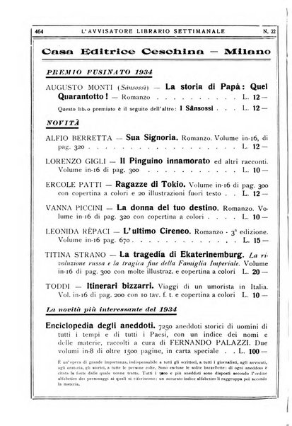 L'avvisatore librario settimanale bollettino bibliografico