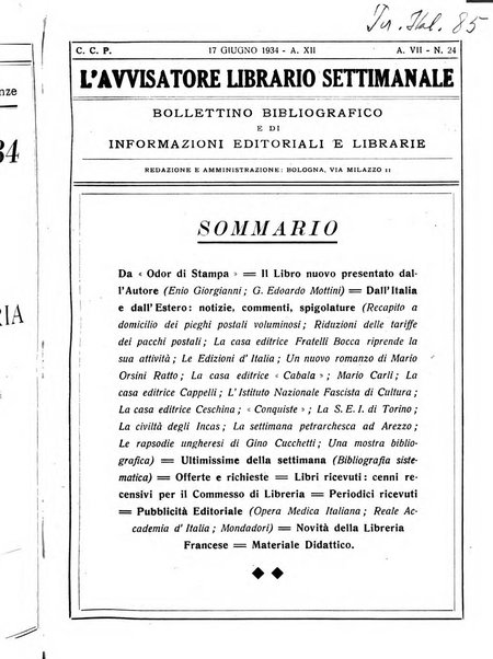 L'avvisatore librario settimanale bollettino bibliografico