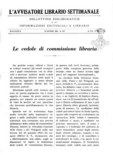 L'avvisatore librario settimanale bollettino bibliografico