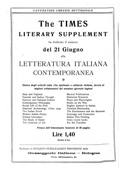 L'avvisatore librario settimanale bollettino bibliografico