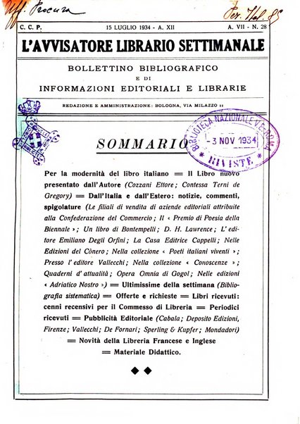 L'avvisatore librario settimanale bollettino bibliografico