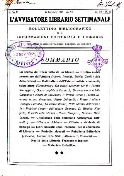 L'avvisatore librario settimanale bollettino bibliografico