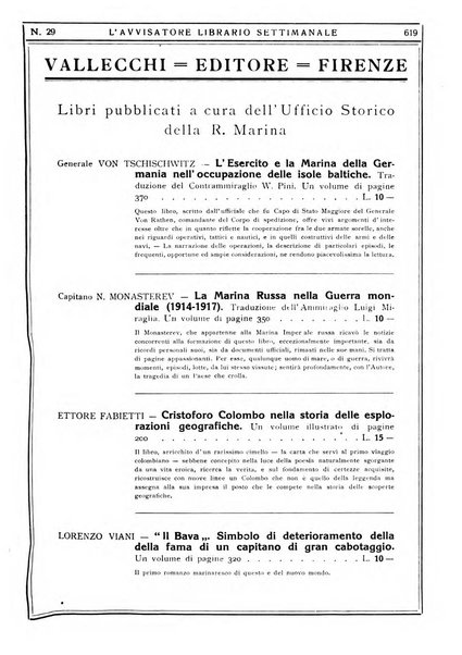 L'avvisatore librario settimanale bollettino bibliografico