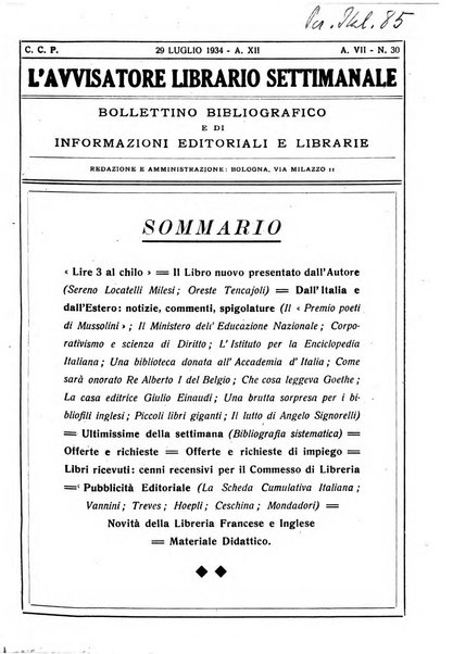 L'avvisatore librario settimanale bollettino bibliografico