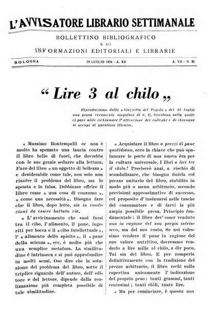 L'avvisatore librario settimanale bollettino bibliografico