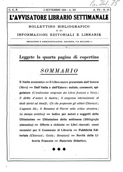 L'avvisatore librario settimanale bollettino bibliografico