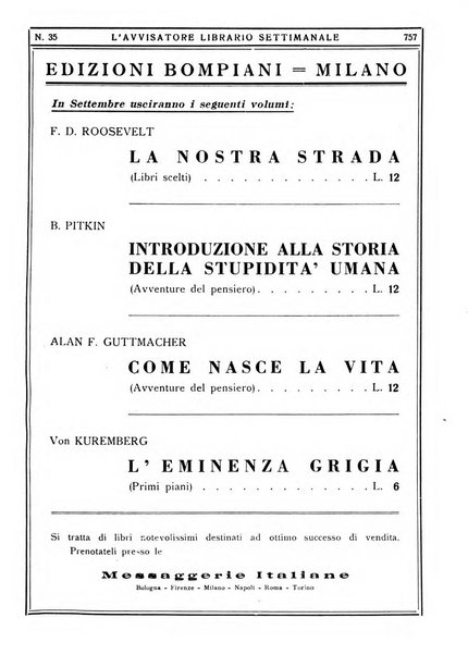 L'avvisatore librario settimanale bollettino bibliografico