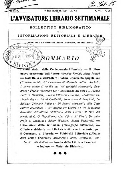 L'avvisatore librario settimanale bollettino bibliografico