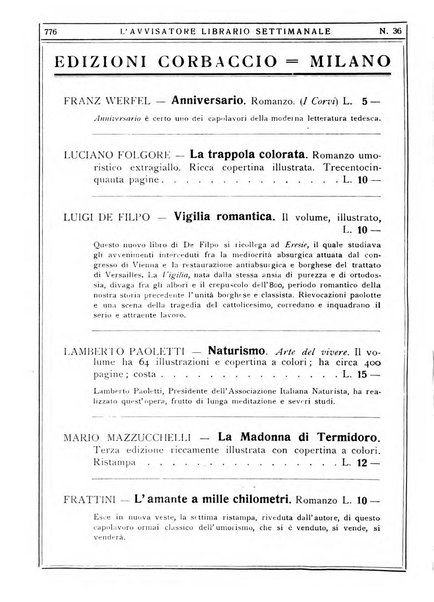 L'avvisatore librario settimanale bollettino bibliografico