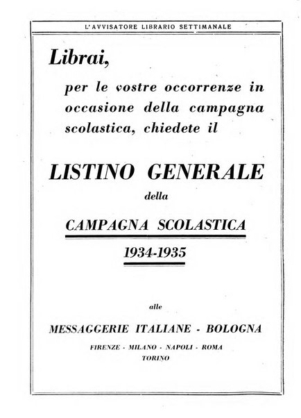 L'avvisatore librario settimanale bollettino bibliografico