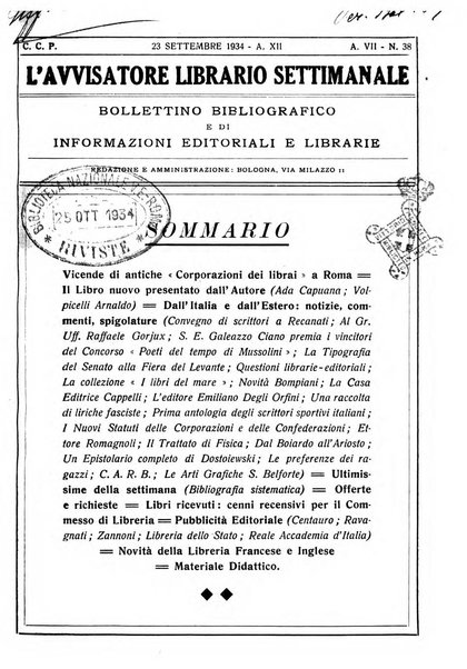 L'avvisatore librario settimanale bollettino bibliografico