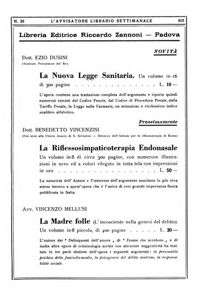 L'avvisatore librario settimanale bollettino bibliografico