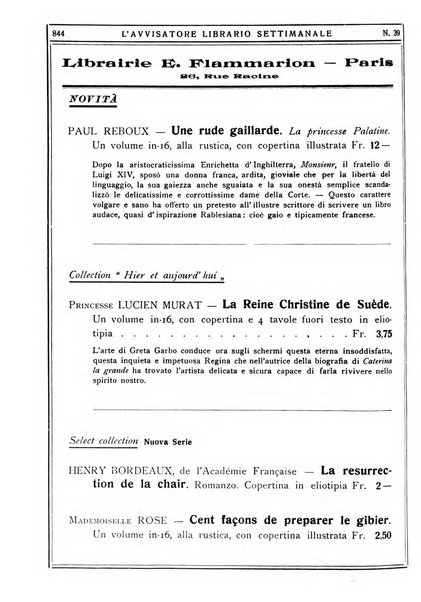 L'avvisatore librario settimanale bollettino bibliografico