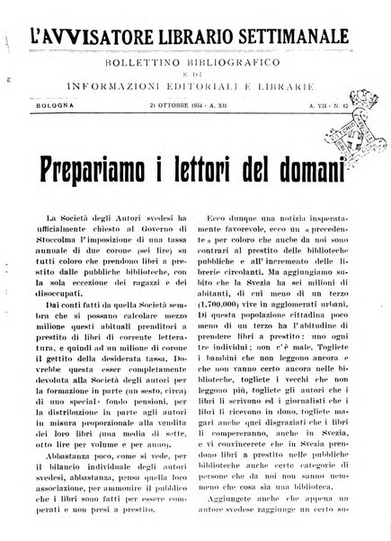 L'avvisatore librario settimanale bollettino bibliografico