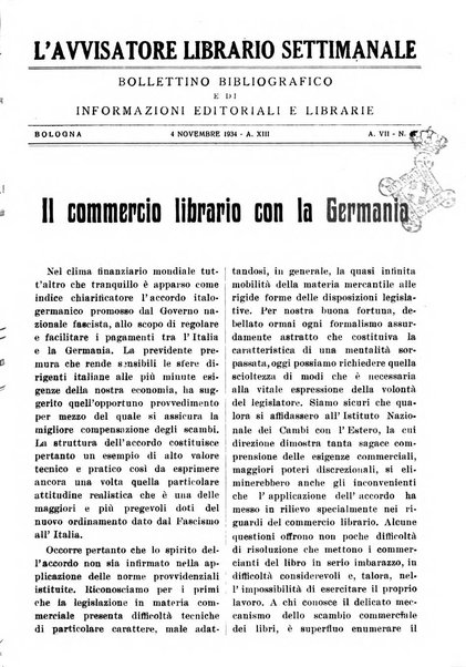 L'avvisatore librario settimanale bollettino bibliografico