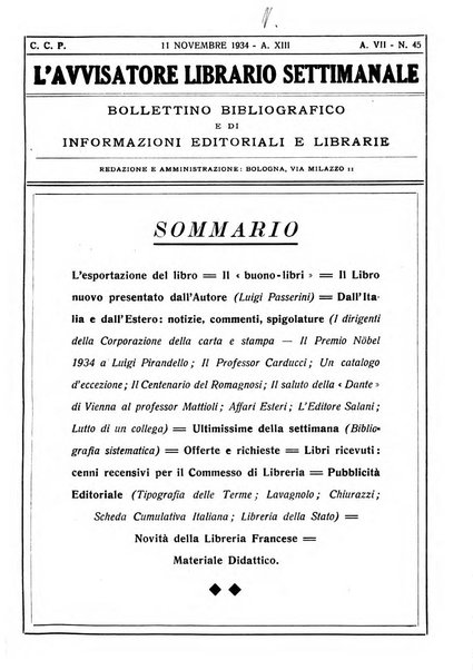 L'avvisatore librario settimanale bollettino bibliografico