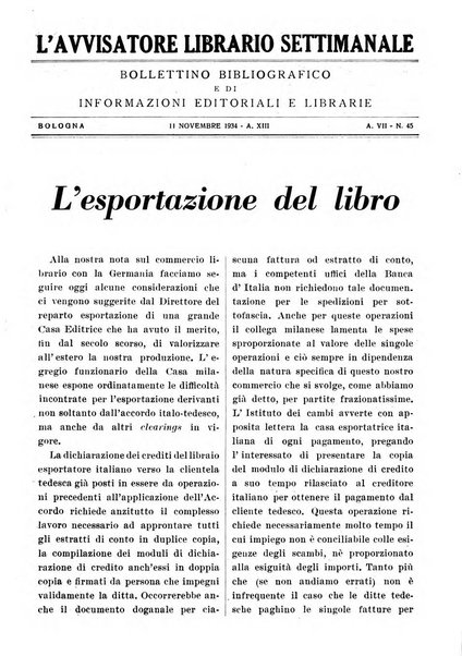 L'avvisatore librario settimanale bollettino bibliografico