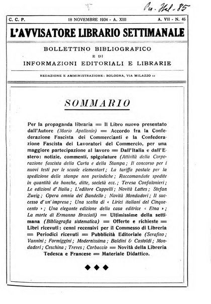 L'avvisatore librario settimanale bollettino bibliografico