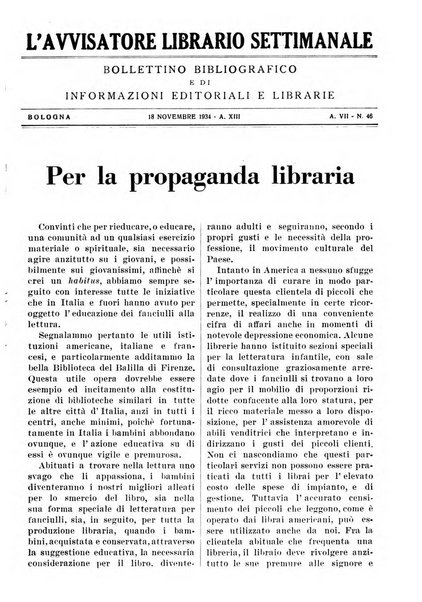 L'avvisatore librario settimanale bollettino bibliografico