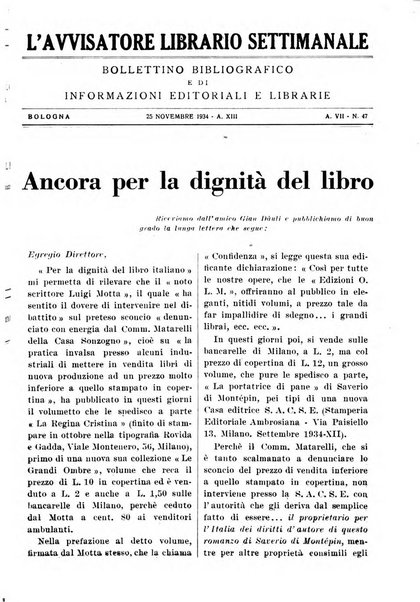 L'avvisatore librario settimanale bollettino bibliografico