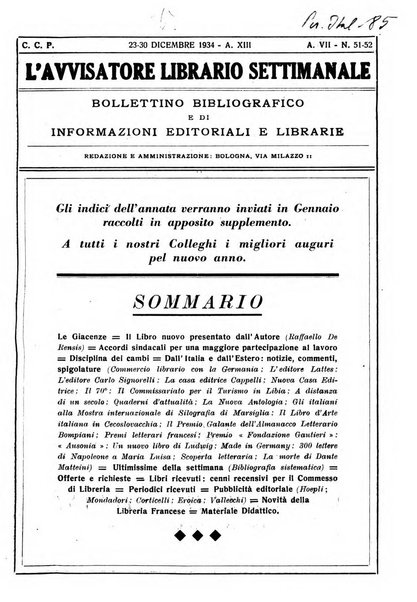 L'avvisatore librario settimanale bollettino bibliografico