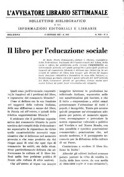 L'avvisatore librario settimanale bollettino bibliografico