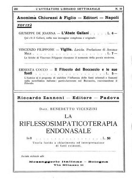 L'avvisatore librario settimanale bollettino bibliografico