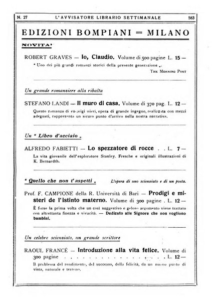 L'avvisatore librario settimanale bollettino bibliografico