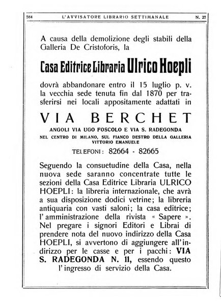 L'avvisatore librario settimanale bollettino bibliografico