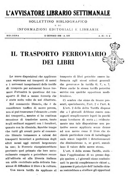 L'avvisatore librario settimanale bollettino bibliografico