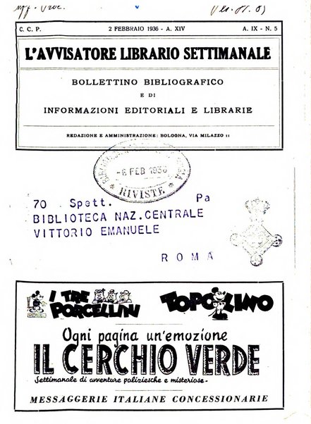 L'avvisatore librario settimanale bollettino bibliografico