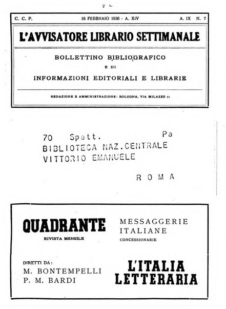 L'avvisatore librario settimanale bollettino bibliografico