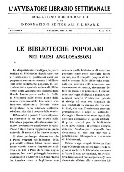 L'avvisatore librario settimanale bollettino bibliografico