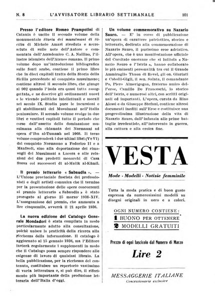 L'avvisatore librario settimanale bollettino bibliografico