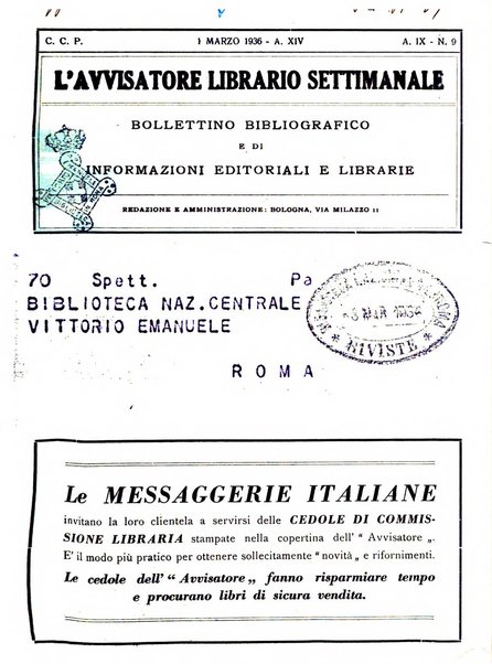 L'avvisatore librario settimanale bollettino bibliografico