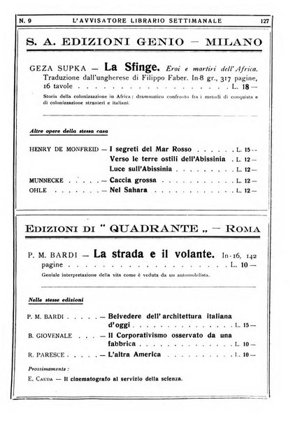 L'avvisatore librario settimanale bollettino bibliografico