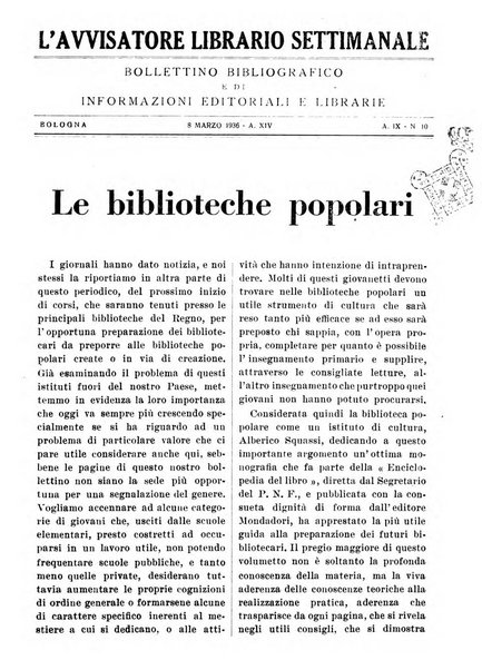 L'avvisatore librario settimanale bollettino bibliografico