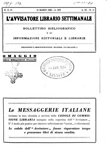 L'avvisatore librario settimanale bollettino bibliografico